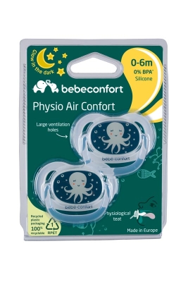Bebe Confort Светещи силиконови залъгалки Physio Air 2 броя 0-6м Blue Octopus